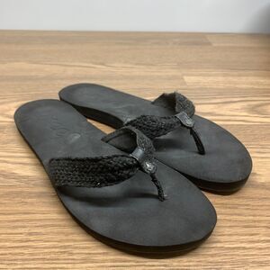 Reef Mallory Flip Flops Braided Fabric Black Cushion Women Size 9 Sandals Thong